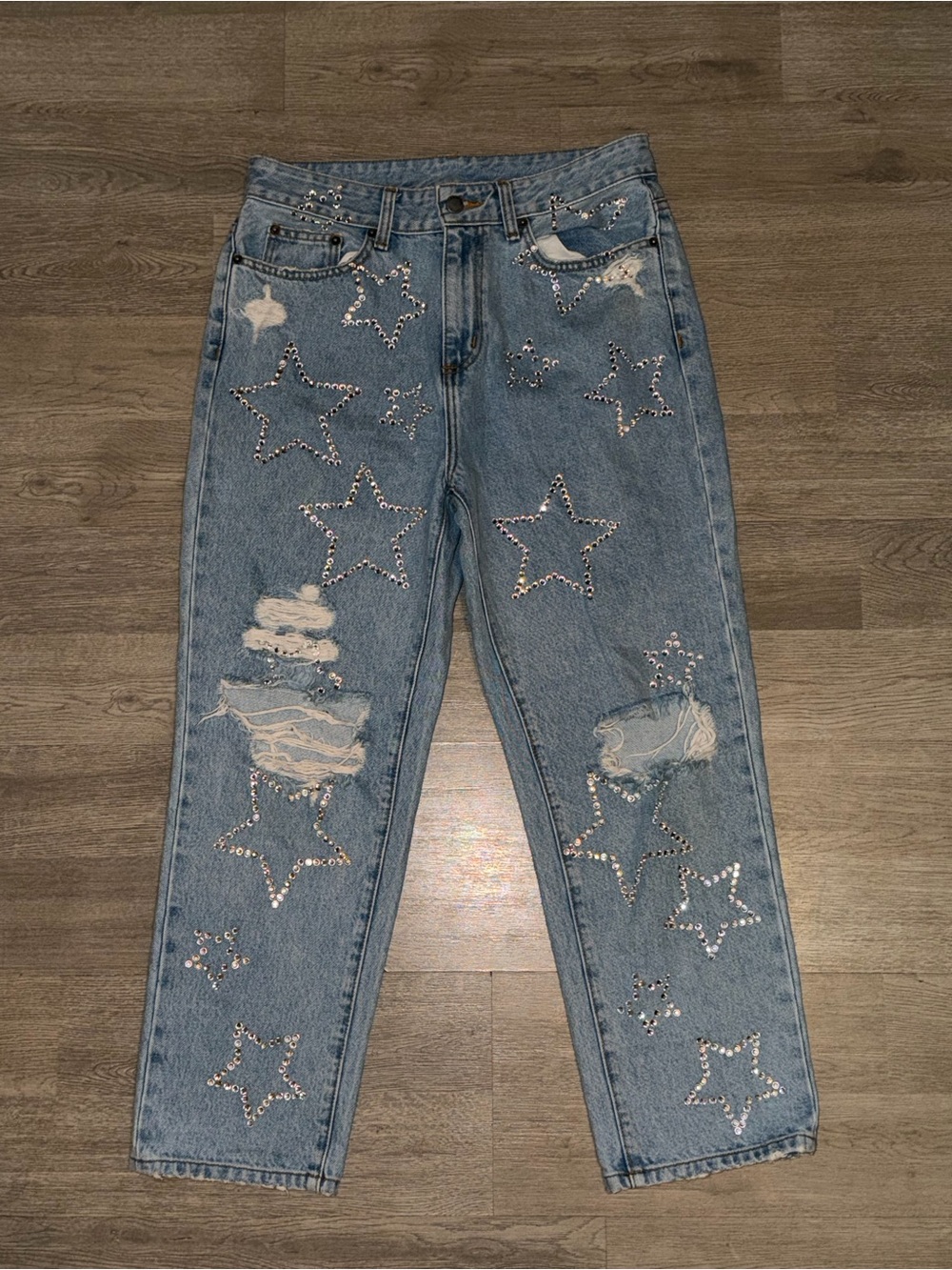 Carmar Light Blue Boyfriend Jeans with Star Studs